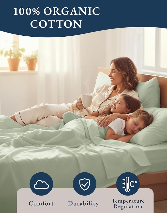 LANE LINEN 100% Organic Cotton Sheets Queen Size Bed Set, Machine Wash Eco - Image 6