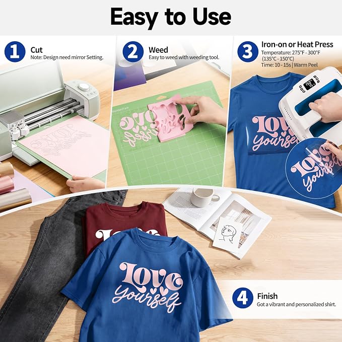 TECKWRAP Heat Transfer Vinyl for T-Shirts 33 Sheets 12"x12" Easy Cut & Weed | - Image 4