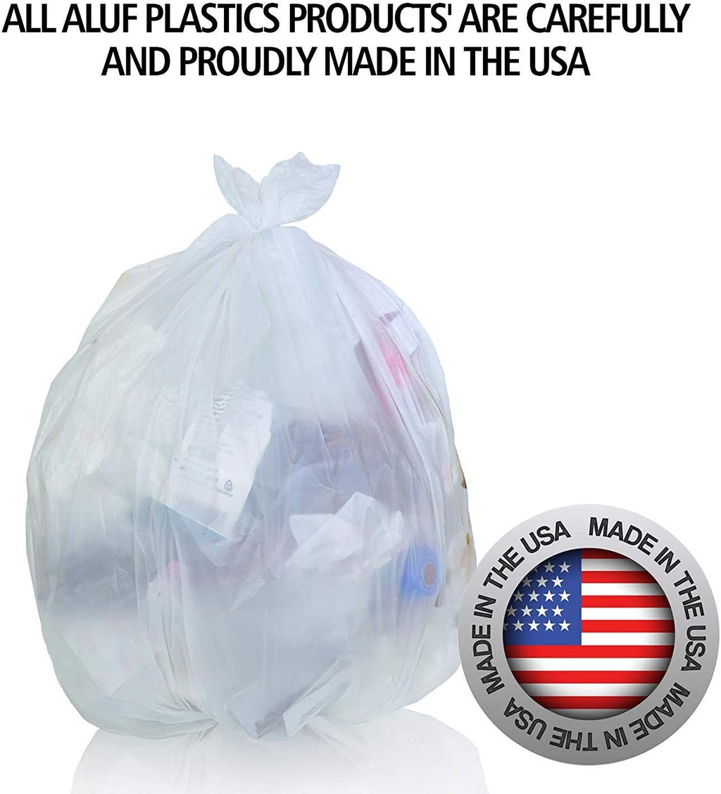 Aluf Plastics High Density Trash Bags, 10 Gallon, 1000 Count, 8 Micron (eq), 24" x 24", Clear, for Bathroom, Office, Industrial, Commercial, Janitorial, Municipal, Recycling