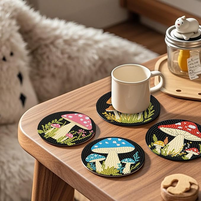 EWJRNSF 8 PCS Mushroom 5D Diamond Painting Coasters DIY Kit - Image 8