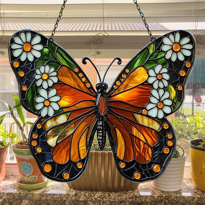 Floral Monarch Acrylic Suncatcher Stained Glass Effect Window Car Hanging - Image 4