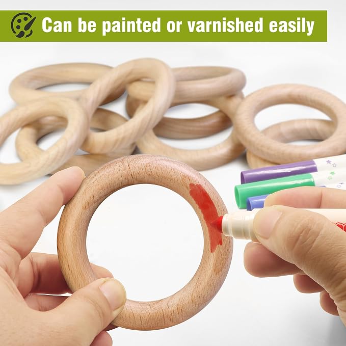 FoDau770 5pcs Natural Beech Wooden Rings, Unfinished Solid Wood Rings Heavy - Image 6