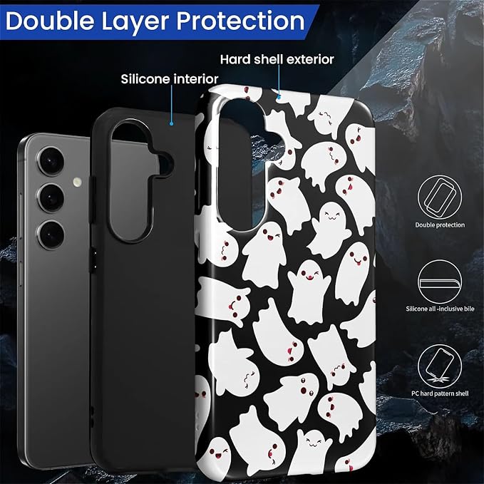 Case for Samsung Galaxy S25 Plus Case, Halloween Ghosts Bats Design Hybrid Dual - Image 6
