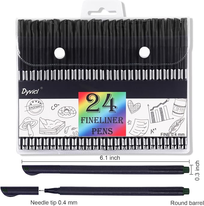 Dyvicl Journal Planner Pens Black Colored Pens, 24 Pack 0.4mm Fineliner Pen Set - Image 7