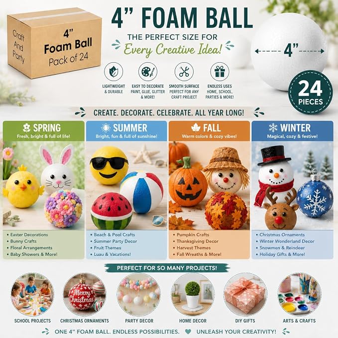 Evershine 24 Pack 4 Inch Craft Foam Ball - Image 6