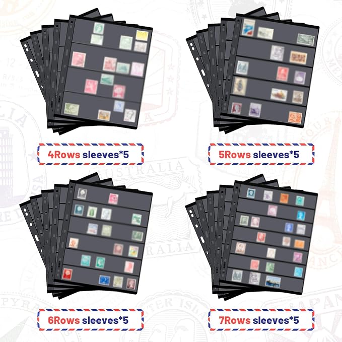 Gersoniel 20 Sheets Stamp Collection Album Pages, Transparent Design, - Image 3