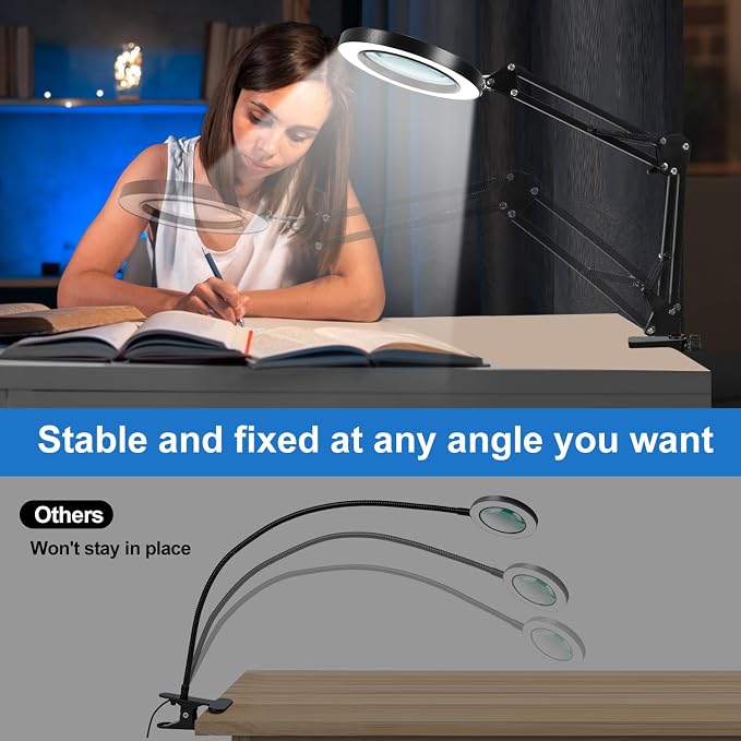 10X Magnifying Glass with Light and Clamp, Real Glass Lens, Adjustable Swing Arm - Image 7