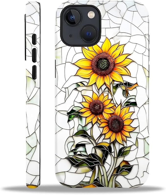 ZHEGAILIAN Case for iPhone 15 Plus, Sunflower Faux Stained Glass Effect Durable by Home