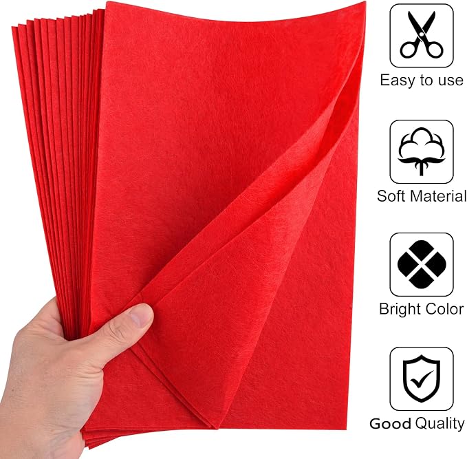 20 Pcs Red Felt Fabric Sheet 8" x 12" Assorted Color Felt Fabric Sheets - Image 3
