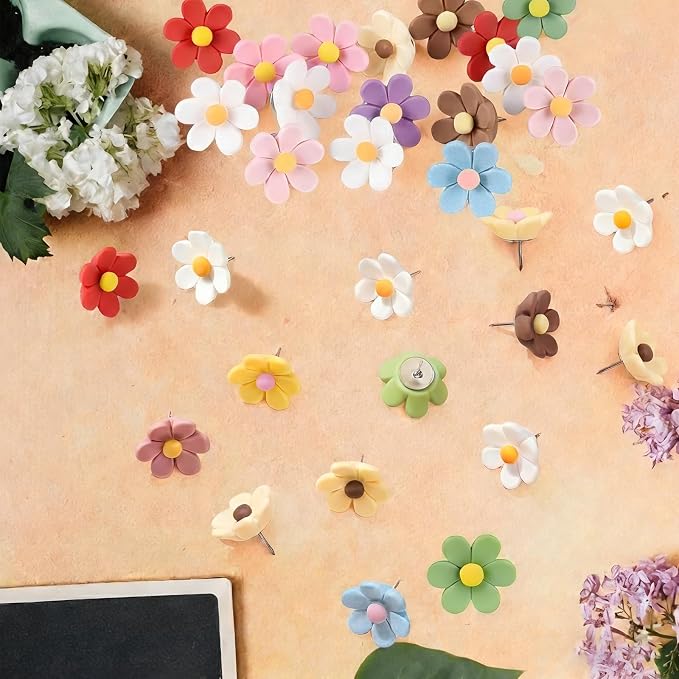 30PCS Cute Push Pins, Bulletin Board Pins, Bulletin Board Decorations, Flower - Image 5