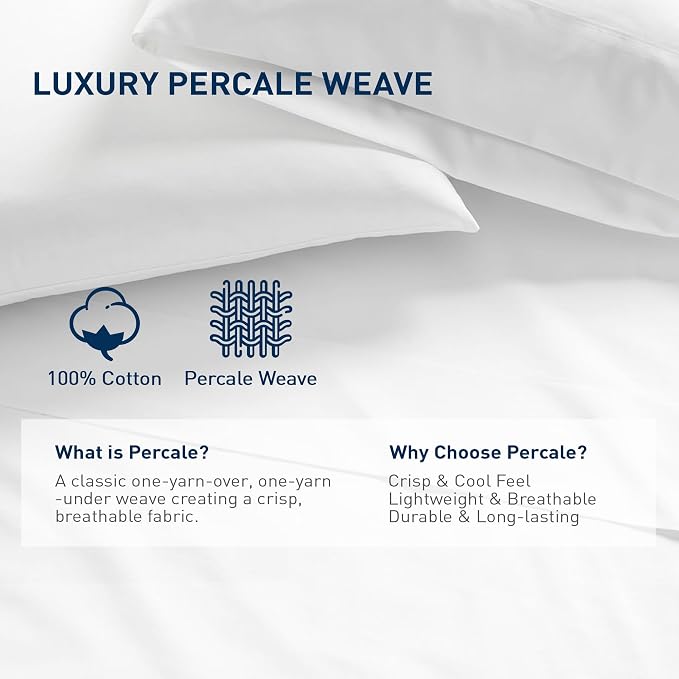 Twin/Twin XL Size Flat Sheet 4 Pack, 100% Cotton Percale Flat Bed Sheet - Image 2