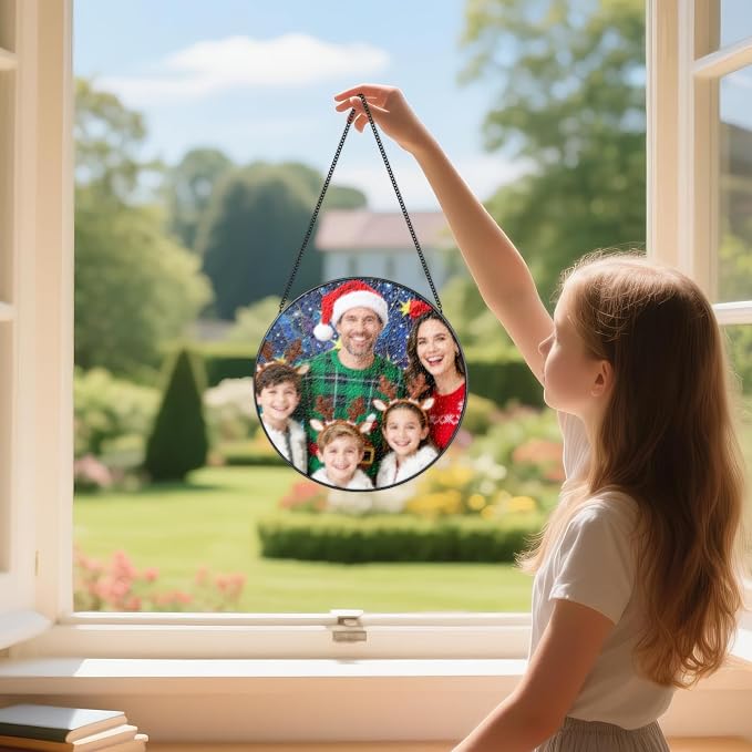 Custom Family Photo Suncatcher, Personalized Faux Stained Glass Window Hanging - Image 5