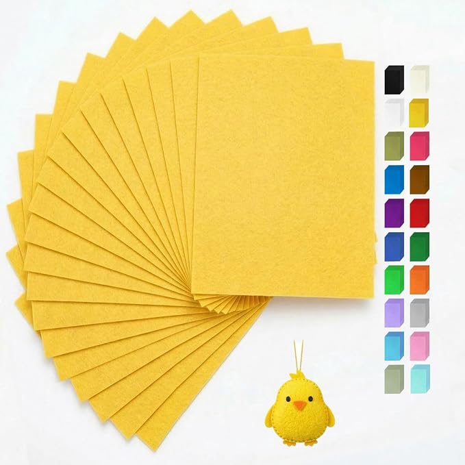 Yellow Felt Fabric Sheets 20 Pcs Stiff 8" X 12", 1mm Thick Assorted Color by FANOMMI