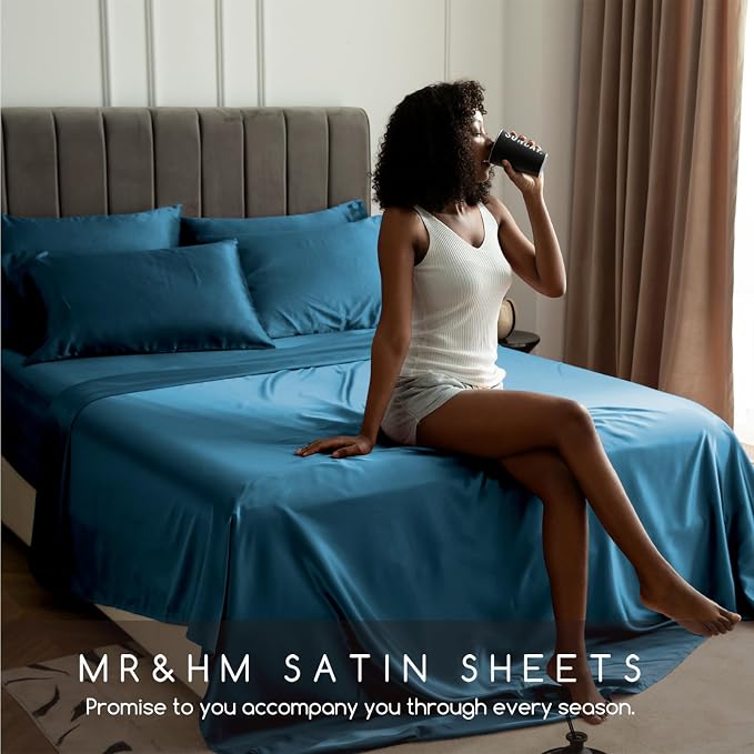 MR&HM Satin Bed Sheets, Full Size Sheets Set - Image 6