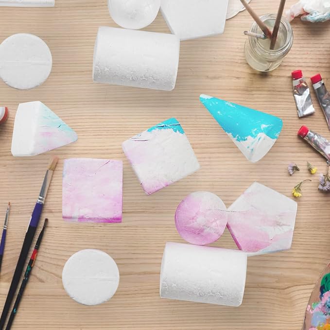 SOUJOY 32 Pack White Foam Shape, 8 Shapes Craft Foam Ball, Kid DIY Art Foam Cone - Image 5
