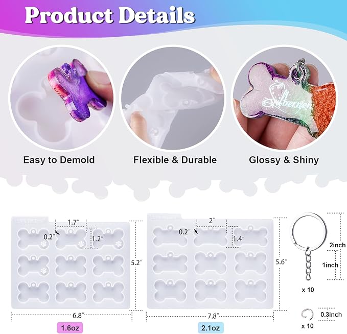 LET'S RESIN Pet Tag Resin Molds Silicone, Cat Dog Tag Molds - Image 2