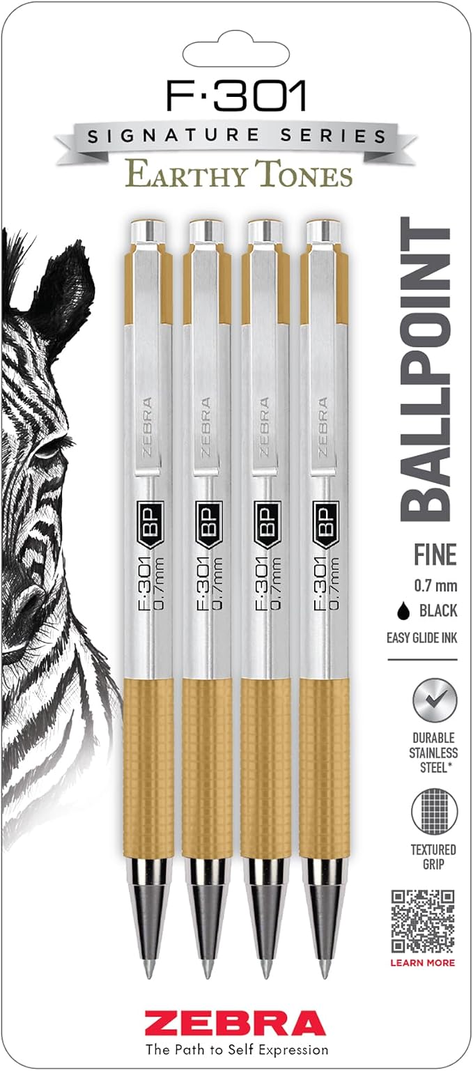 Zebra Pen F-301 Signature Series Retractable Ballpoint Pen, Stainless-Steel by ZebraPen