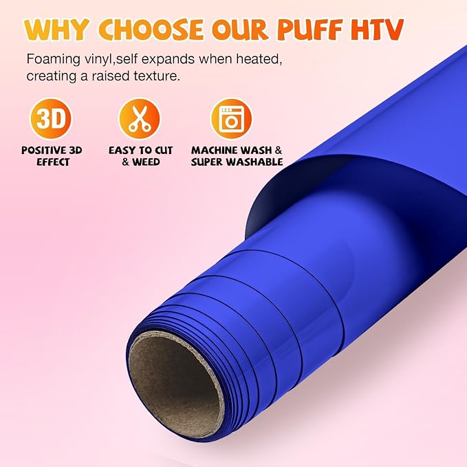 VinylRus Blue Puff Vinyl Heat Transfer -12” x 6ft Puffy 3D Iron on Vinyl - Image 5