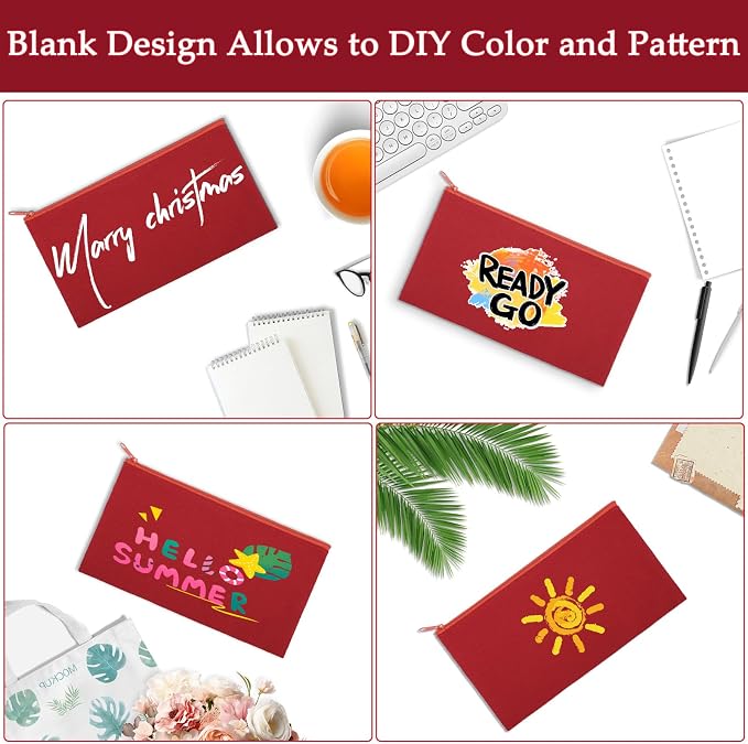 12 Pieces Cotton Canvas Makeup Bag, Blank DIY Craft Bag - Image 4