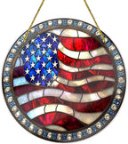 Stained Glass American Flag, Hand-Painted Star Motifs, Vintage Patriotic Wall by Vextrovia