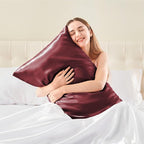 BEDELITE Satin Pillowcase with Zipper, Burgundy King Size Pillow Cases Set of 2 - Image 2