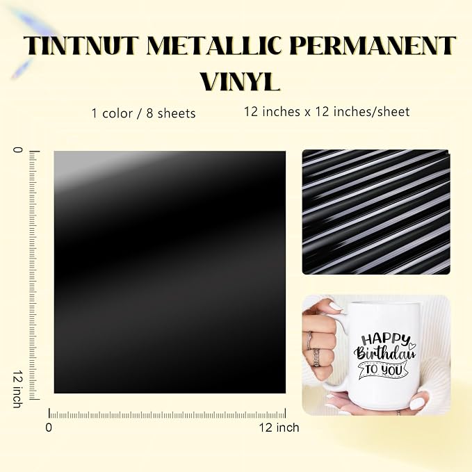 Tintnut Holographic Permanent Vinyl 8 Sheets 12x12in Black Adhesive Vinyl | - Image 2