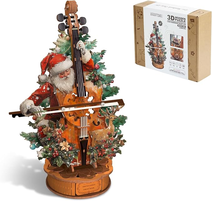 3D Wooden Puzzles for Adults, Christmas Cello Music Box, DIY Cello Model Kit by Lilcubics