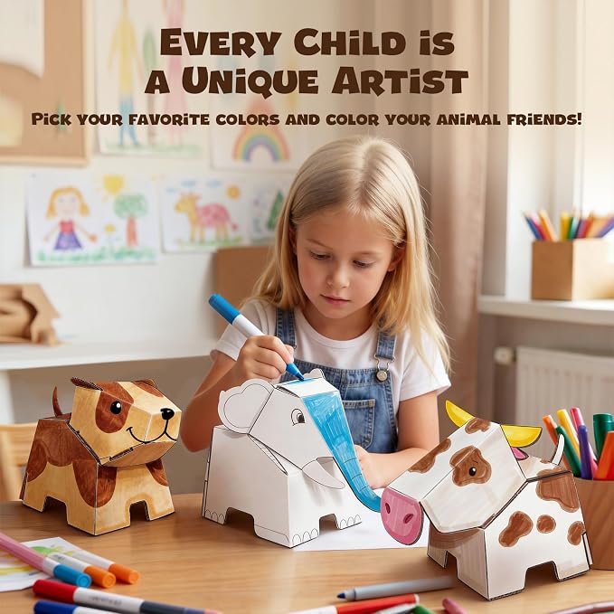 ChalKaa DIY Cardboard Animal Toys, 3D Coloring Puzzle Arts and Crafts - Image 3