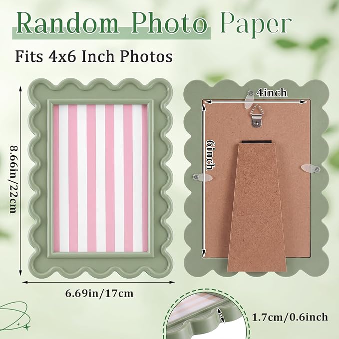 AceOrbit 4x6 Inches Sage Green Flower Wavy Scalloped Picture Frame Cute Wavy - Image 2