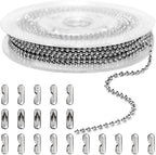 Jishi 33ft Ball Chain 2.4mm Silver Stainless Steel Bead Link Chain Roll by Jishi