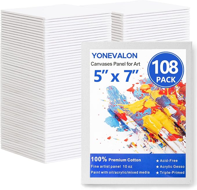 Canvas Boards for Painting 108 Pack Bulk, 5x7 Inch Small Painting Canvases by YONEVALON