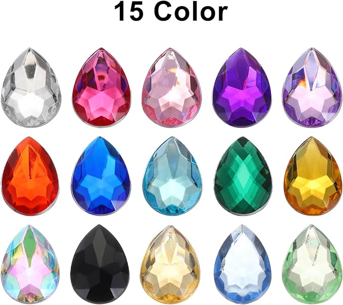MECCANIXITY 50PCS Flat Back Acrylic Teardrop Gems 13x18mm Artificial Rhinestones - Image 5