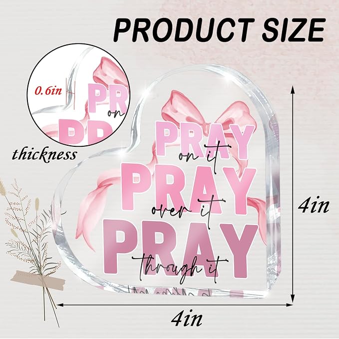 Pink Desk Decor, Bow Acrylic Heart Sign Decor Bathroom Bedroom, Christian Gift - Image 2