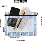 Blue Striped Bow Pencil Pouch for 3 Ring Binder, 2 Pack Waterproof Pencil Bags - Image 3