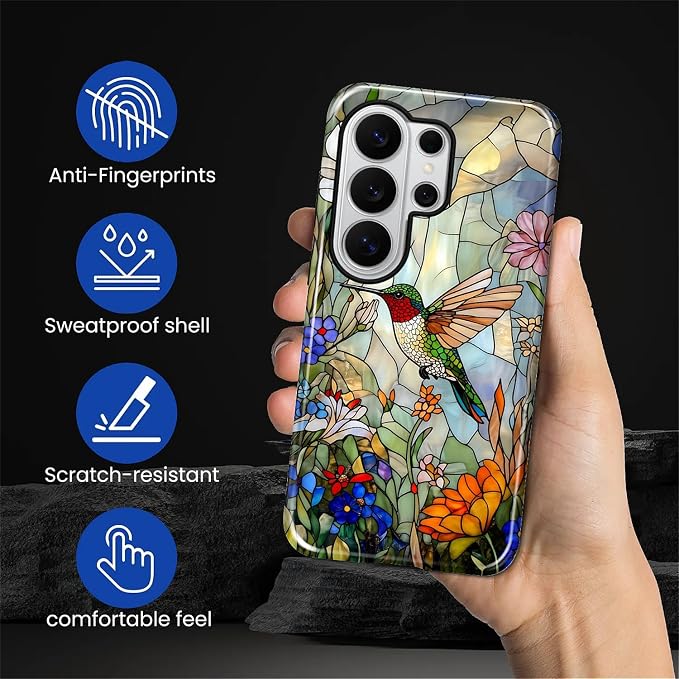 for Samsung Galaxy S26 Ultra Case, Hummingbird Wildflower Stained Glass Pattern - Image 7