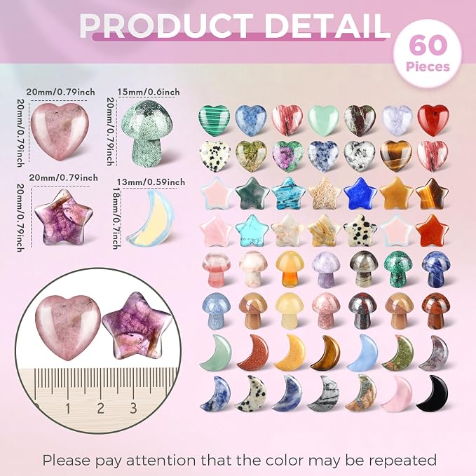Nuenen 60 Pieces 20 * 20 * 6 mm Crystal Mushroom Sculpture Heart Shaped Moon - Image 2