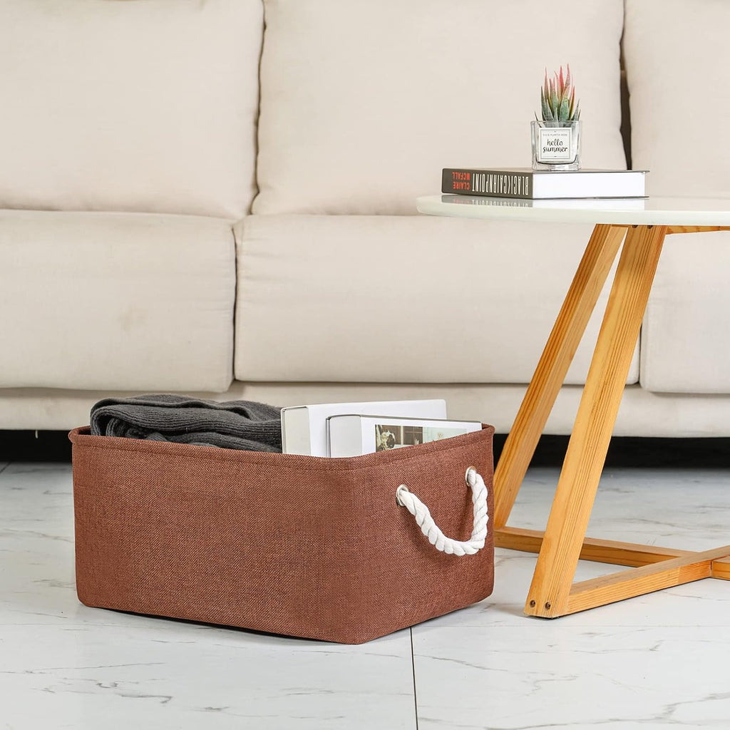 TheWarmHome Decorative Basket Rectangular Fabric Storage Bin Organizer Basket with Handles for Clothes Storage (Brown, Large-1Pack,15L*10.5W*8H)