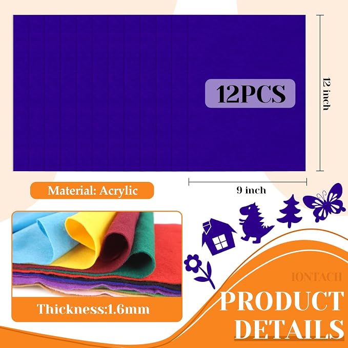 IONTACH 9" X 12" Felt Fabric Sheets 1.6mm Thick | Soft Felt - Image 3