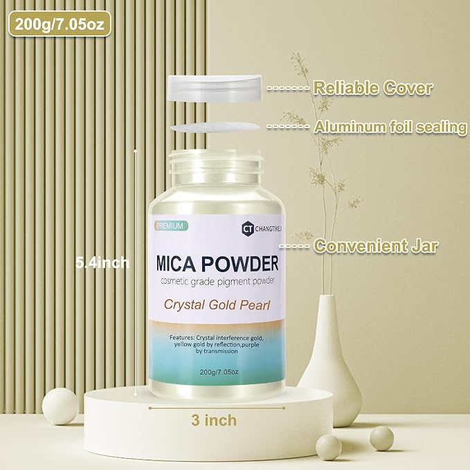 Mica Powder, 7.05OZ（200g）, Crystal Gold Pearl Mica Powder Pigment - Image 3