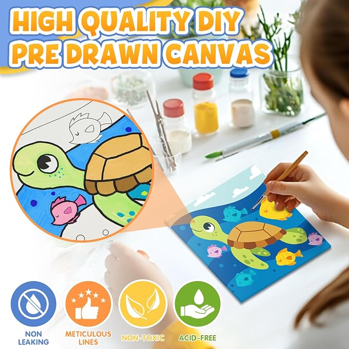 CONDA 12 Pcs Pre Drawn Canvas to Paint 6x6 Inch, Animal Pre Printed Canvas - Image 4