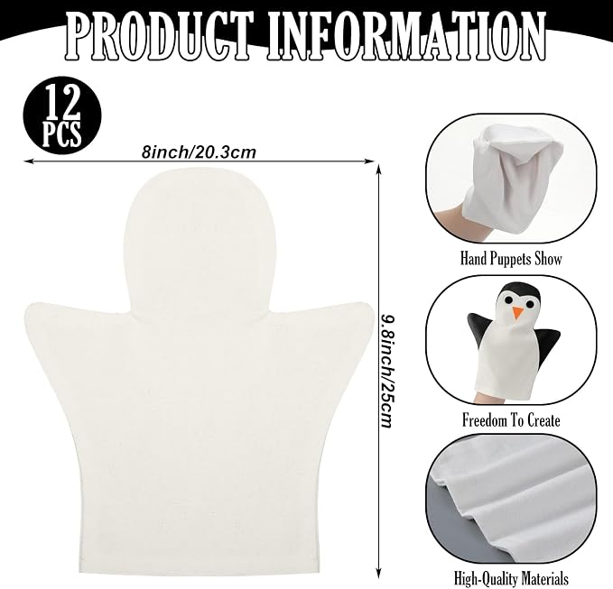 Soulchen 12 Pcs DIY Cotton Hand Puppet Kit 8 x 9.8 Inch Making Your Own Puppets - Image 2