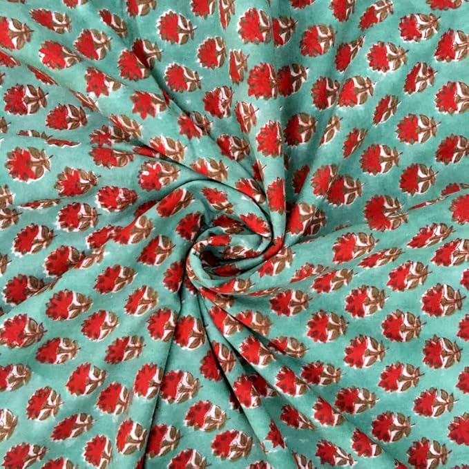 E-Tailor® Indian Ethnic 100% Cotton Voile Running Hand Block Print Natural by E-Tailor