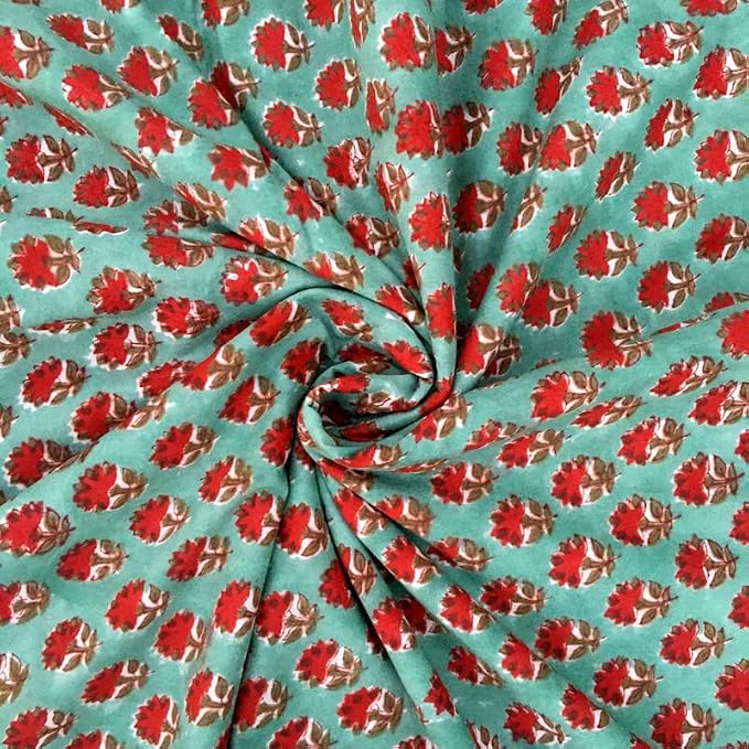 E-Tailor® Indian Ethnic 100% Cotton Voile Running Hand Block Print Natural by E-Tailor