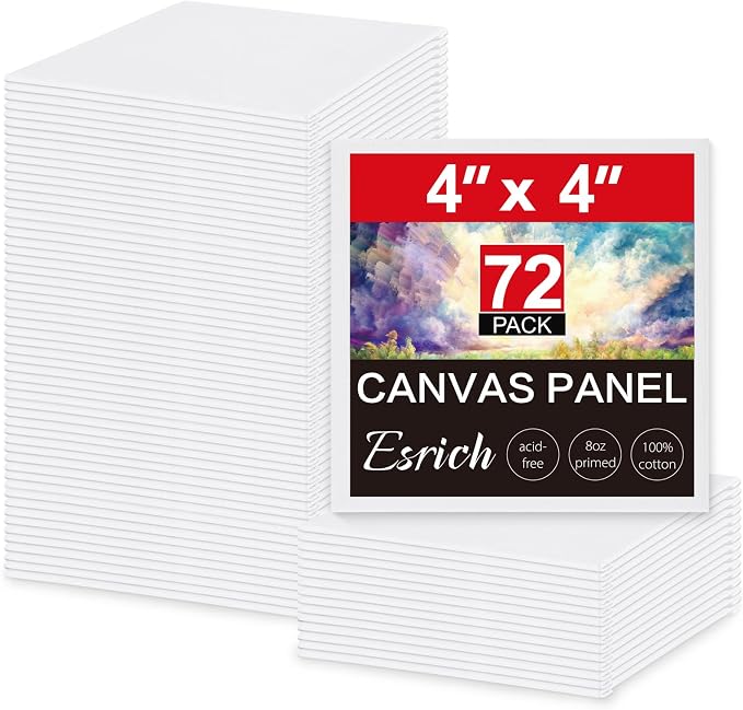 ESRICH Mini Canvases for Painting, 4x4In Canvas in Bulk 72 Pack Small Canvas by ESRICH