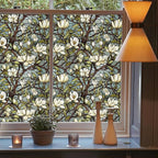 White Magnolia Floral Tree Green Leaf Vintage Stained Glass Window Films - Image 3