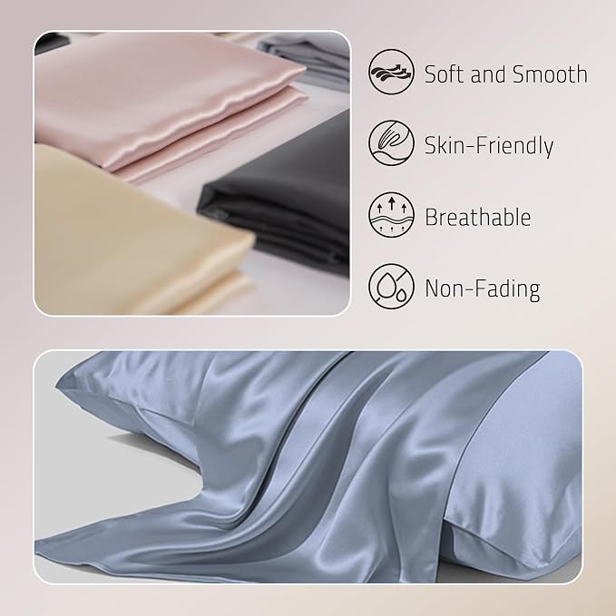 Gabire Mulberry Silk Pillowcases Set of 2, Both Sides Real Silk Pillowcase - Image 2