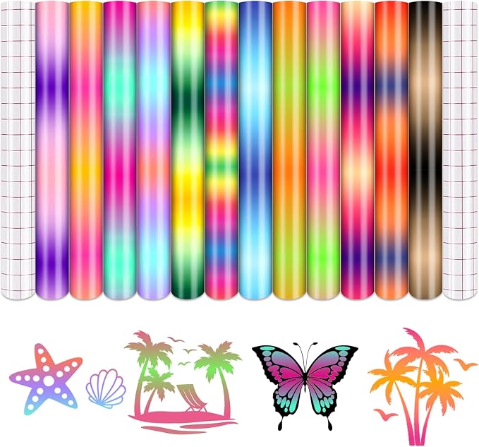 Tintnut Rainbow Permanent Vinyl 12 Pcs 12x10in Gradient Adhesive Vinyl | by Tintnut