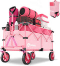 Sekey 220L Collapsible Foldable Wagon with 330lbs Weight Capacity, Heavy Duty Folding Wagon Cart with Big All-Terrain Wheels & Drink Holders (Pink)