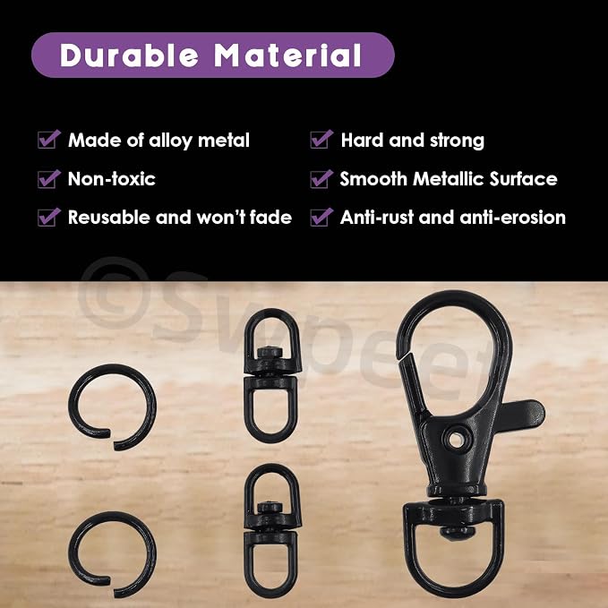 Swpeet Assorted 150Pcs Black Keychain Making Kit, Swivel Trigger Hook, Swivel - Image 3