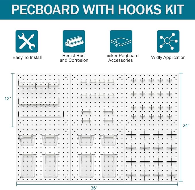 Peg Board Kit, Includes Pegboard and Accessories, - Image 4